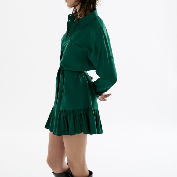 NWOT ZARA GREEN SHORT SHIRT DRESS - Picture 2 of 5